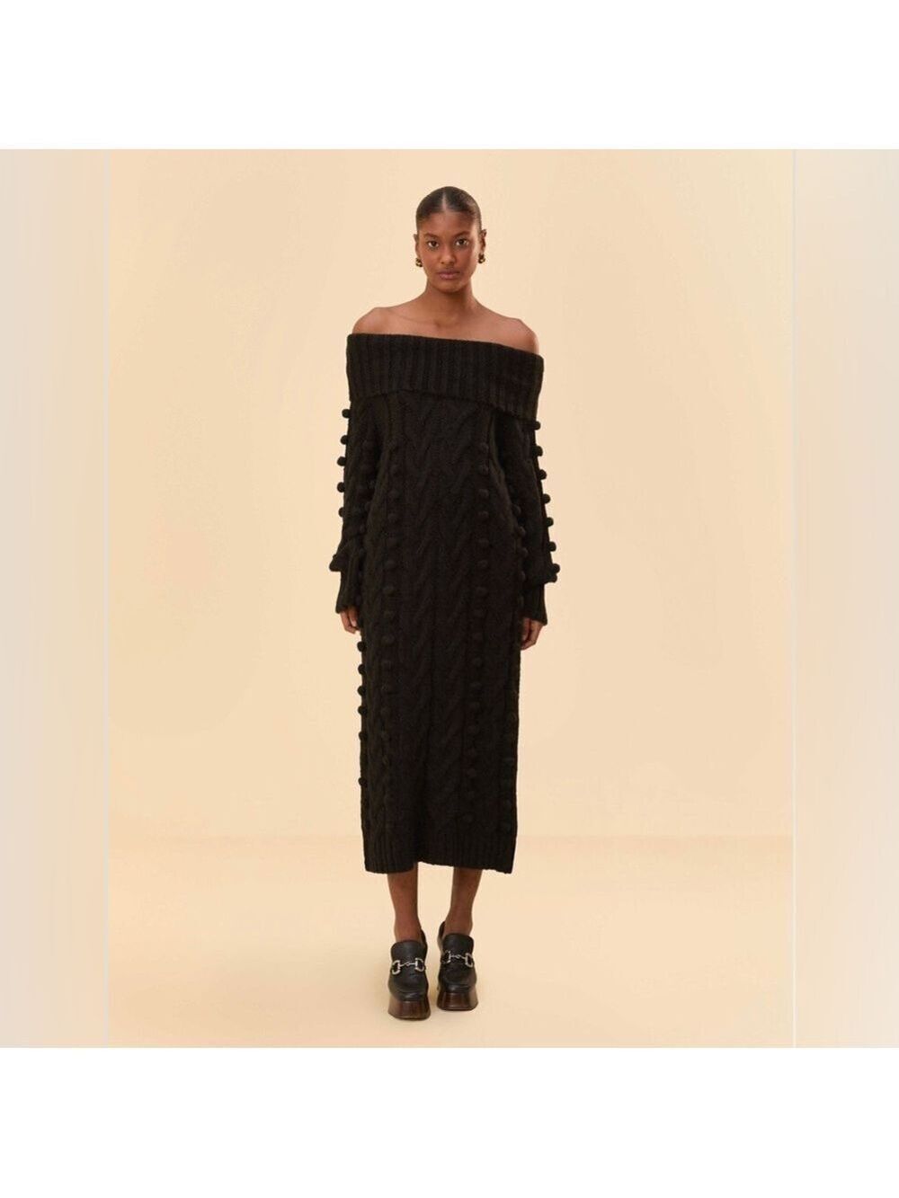 Farm Rio Black Braided Midi Sweater Dress